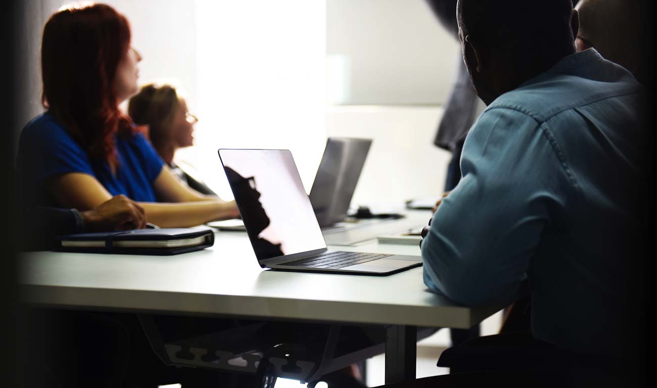Laptops and people working